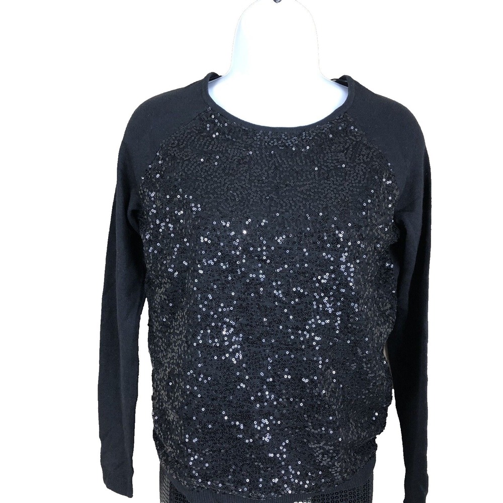 ELLE Table Sweater XS BLACK MESH EMBELLISHED SEQUINS LONG SLEEVE Black‎ Tie